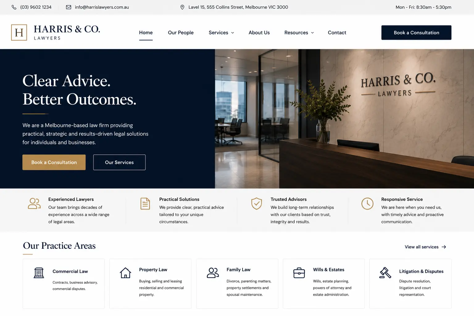 Professional services website design